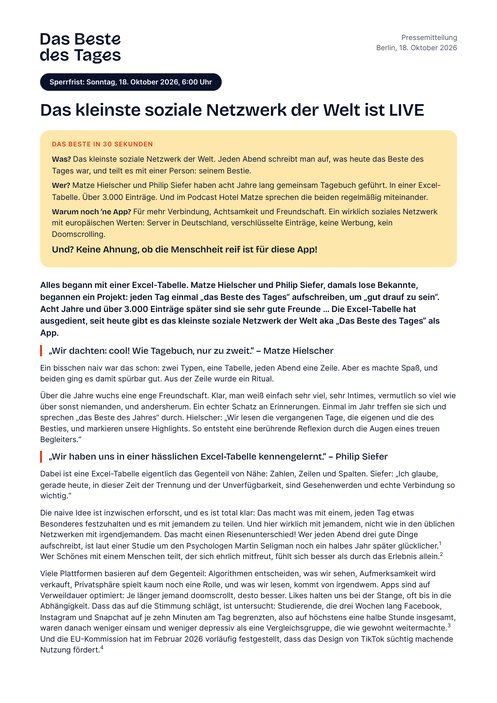 Seite 1 der Pressemitteilung